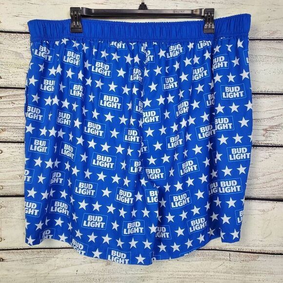 Bud Light Men's Swim Trunks Blue Star Logo Board Shorts 2XL 44/46 Lined Drawstri - Picture 5 of 9